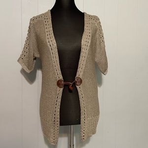 VENUE Metallic Tan Chunky Knit Toggle Cardigan Sz M